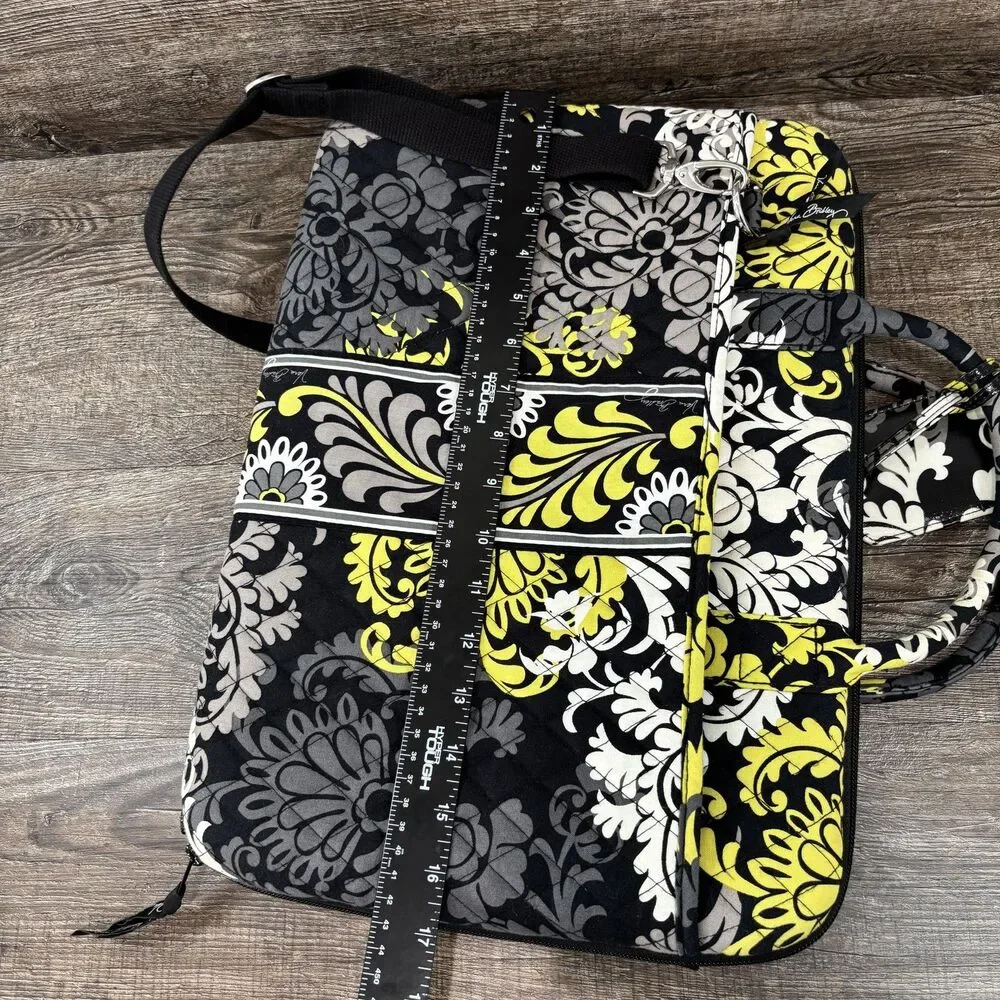 Vera Bradley Laptop Shoulder Messenger Bag 15in Yellow Padded Quilted Floral
